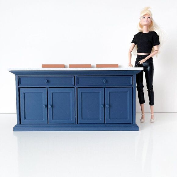 Barbie Integrity Doll Navy Kitchen Island 1:6 Scale 3 Matched Chairs 3D Printed - Picture 1 of 13